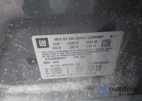 2017 Buick Encore Preferred from USA, damaged, VIN KL4CJASB5HB234417